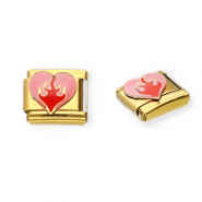 Stainless Steel - Rostfrei Stahl Italian Charm Element Heart Gold-pink-red