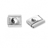 Stainless Steel - Rostfrei Stahl Italian Charm Element Yin & Yang Silver-black-white