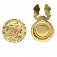 Stainless Steel - Rostfrei Stahl Knopfabdeckung Round with Palmtree Gold