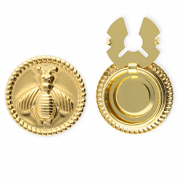 Stainless Steel - Rostfrei Stahl Knopfabdeckung Round with Bee Gold