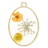 Getrocknete Blumen Anh&auml;nger Oval Gold-off white-soft orange-orange