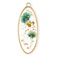 Getrocknete Blumen Anh&auml;nger Oblong Oval Gold-eden green