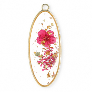 Getrocknete Blumen Anh&auml;nger Oblong Oval Gold-cherry pink