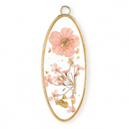 Getrocknete Blumen Anh&auml;nger Oblong Oval Gold-light pink