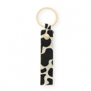 Lederen-Schlüsselanhänger with Cow Print White-black-gold