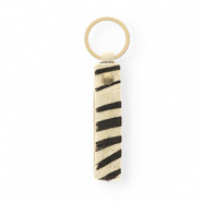 Lederen-Schl&uuml;sselanh&auml;nger with Zebra Print White-black-gold
