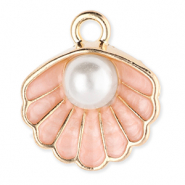 Anhänger Metall Shell with Pearl Gold-light peach pink-white