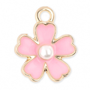 Anh&auml;nger Metall Flower with Pearl Gold-light pink-white