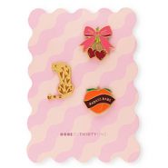 BY31® Zierkarte mit Anstecker Bow with Cherries / Leopard / "Badass babe" Multicolour pink-burgundy red-brown-bordeaux
