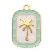 Anh&auml;nger aus Stainless Steel - Rostfreiem Stahl Rectangle with Palmtree Gold-mint green-white
