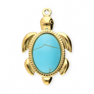 Anh&auml;nger aus Stainless Steel - Rostfreiem Stahl Turtle Gold-blue