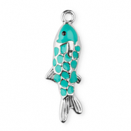 Anh&auml;nger aus Stainless Steel - Rostfreiem Stahl Enamel Fish Silver-turquoise green