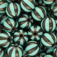 12 mm DQ® Perlen aus Acryl mit Streifen Turquoise green-golden brown