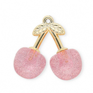 Anhänger Acryl Cherries Gold-light pink glitter