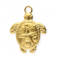 Anhänger aus Stainless Steel - Rostfreiem Stahl Turtle with Starfish Gold