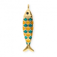Anhänger aus Stainless Steel - Rostfreiem Stahl Fish Gold-petrol green-orange-black