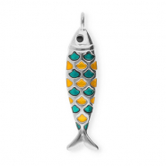 Anhänger aus Stainless Steel - Rostfreiem Stahl Fish Silver-petrol green-orange-black