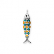 Anhänger aus Stainless Steel - Rostfreiem Stahl Fish Silver-petrol green-orange-black