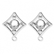 BY31® Zubehör aus Stainless Steel - Rostfreiem Stahl Ohrringe / Ohrstecker Rhombus with Crystal with Loop Silver-crystal