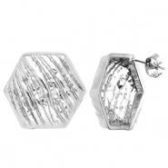 Zubehör aus Stainless Steel - Rostfreiem Stahl Ohrringe / Ohrstecker Hexagon with Loop Silver
