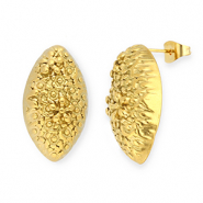 Zubehör aus Stainless Steel - Rostfreiem Stahl Ohrringe / Ohrstecker Oval with Flowers with Loop Gold