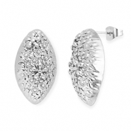 Zubehör aus Stainless Steel - Rostfreiem Stahl Ohrringe / Ohrstecker Oval with Flowers with Loop Silver