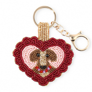 Schl&uuml;sselanh&auml;nger Heart with Dog Gold-silverlined dark red-light pink-brown