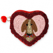 Geldb&ouml;rse Heart with Dog Gold-silverlined dark red-light pink-brown
