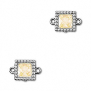 Zwischenst&uuml;cke aus Stainless Steel - Rostfreiem Stahl Zirkonia Square Silver-light orange