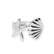 Stainless Steel - Rostfrei Stahl Ringe Starfish and Shell Silver