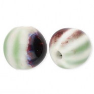 Keramik Perlen 11&nbsp;mm with Stripes Light green-off white-brown-blue