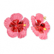 Musthave Ohrringe&nbsp;/&nbsp;Ohrstecker Enamel Flower mit Rostfrei Stahl-Stecker Gold-dark pink-red