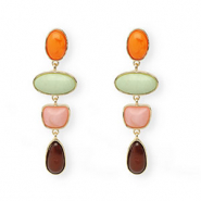 Musthave Ohrringe&nbsp;/&nbsp;Ohrstecker mit Rostfrei Stahl-Stecker Gold-warm orange-green-pink-brown