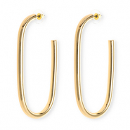 Statement-Ohrringe / Ohrstecker Oval mit Rostfrei Stahl-Stecker Gold