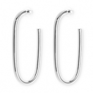 Statement-Ohrringe / Ohrstecker Oval mit Rostfrei Stahl-Stecker Silver