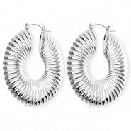 Statement-Ohrringe / Creolen Circle ridged mit Rostfrei Stahl-Stecker Silver