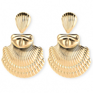 Statement-Ohrringe / Ohrstecker Shell ridged mit Rostfrei Stahl-Stecker Gold
