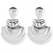 Statement-Ohrringe / Ohrstecker Shell ridged mit Rostfrei Stahl-Stecker Silver