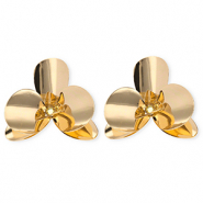 Statement-Ohrringe / Ohrstecker Flower mit Rostfrei Stahl-Stecker Gold