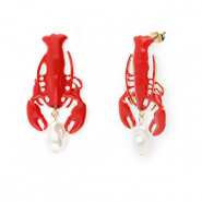 Musthave Ohrringe&nbsp;/&nbsp;Ohrstecker Enamel Lobster mit Rostfrei Stahl-Stecker Gold-red-white