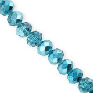 Facetten Top Glas Perlen 12x9 mm Rondellen Teal blue-pearl shine coating