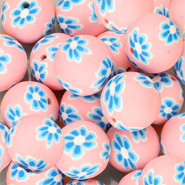 Silikonperlen 18 mm Round with hand-painted Flowers Pink-dark blue-white