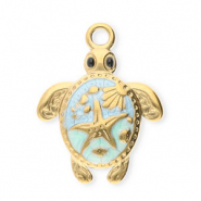 Anh&auml;nger aus Stainless Steel - Rostfreiem Stahl Turtle Gold-mint green-light blue