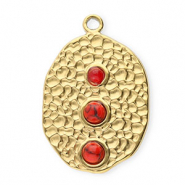 Anh&auml;nger aus Stainless Steel - Rostfreiem Stahl Oval with Dots Gold-red