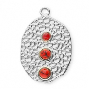 Anh&auml;nger aus Stainless Steel - Rostfreiem Stahl Oval with Dots Silver-red