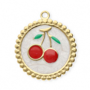 Anh&auml;nger aus Stainless Steel - Rostfreiem Stahl Round with Cherries Gold-pearl white-red-green