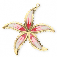Anh&auml;nger aus Stainless Steel - Rostfreiem Stahl Flower Gold-pearl white-pink-cherry pink