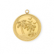 Anh&auml;nger aus Stainless Steel - Rostfreiem Stahl Round with Palmtree Gold