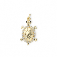 TQ Metall Brass Anh&auml;nger Turtle with Rhinestones Gold-transparent-black