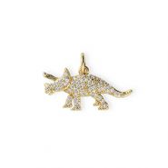 TQ Metall Brass Anh&auml;nger Dinosaur with Rhinestones Gold-transparent
